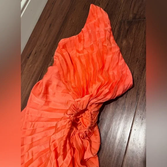 Dream Coral Pleated Satin One Shoulder Dream Destination Midi Dress NWT NY&C M - Picture 9 of 13
